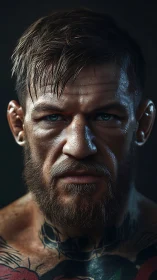 Gritty bearded fighter portrait under dramatic studio light.