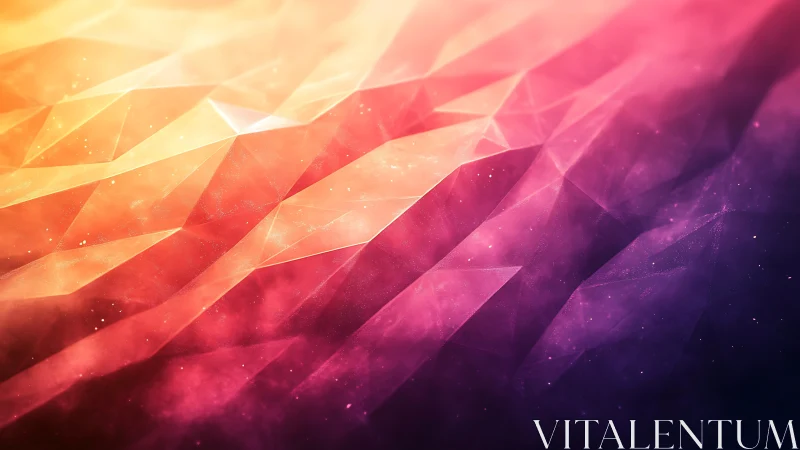Geometric gradient landscape with warm pink and purple light.
