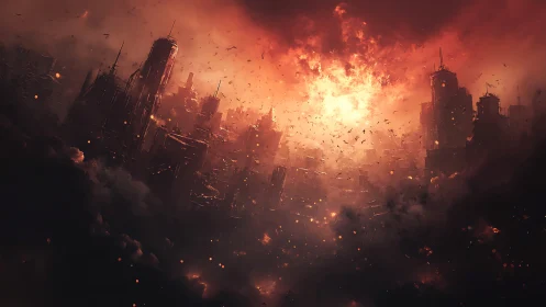 Cityscape in Flames: A Dramatic Vision of Chaos.