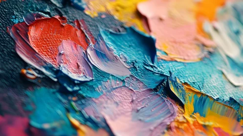 Vibrant abstract oil painting close-up with textured brush strokes.