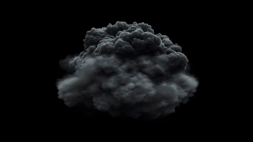 Dark volumetric smoke cloud isolated on black background.