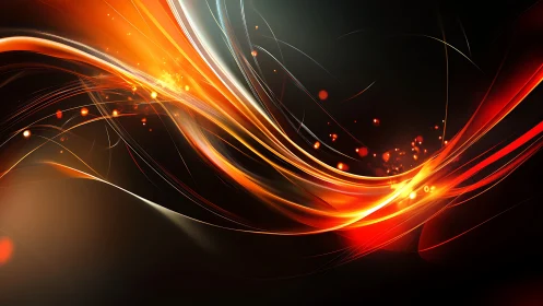 Flowing ribbons of fiery light sweep gently across darkness