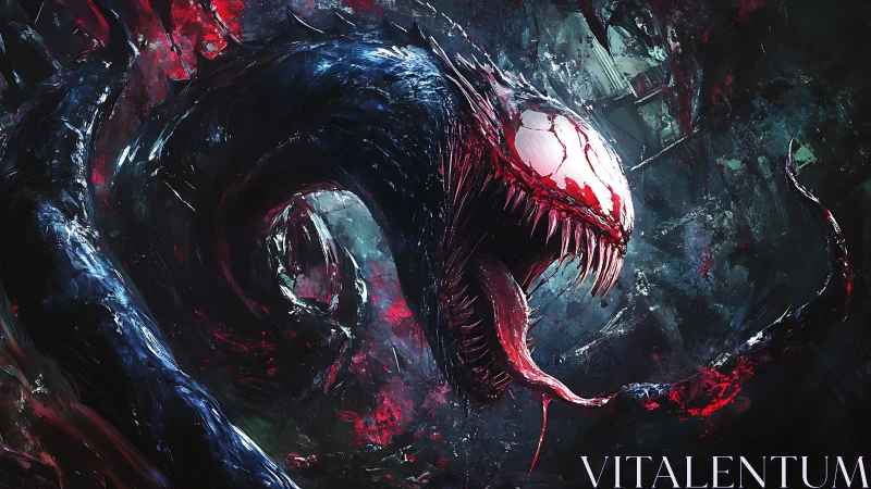 Serpentine symbiote creature with elongated jaws and high contrast lighting