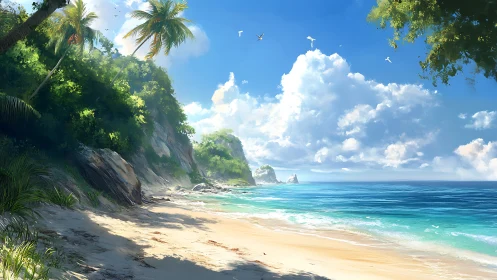 Tropical Cliffside Beach Paradise with Azure Waves