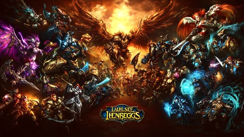 Epic fantasy heroes clash beneath blazing celestial storm