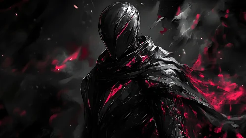 Obsidian wraith wrapped in crimson embers of the void.