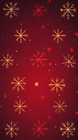 Cozy golden snowflakes dancing on a glowing red sky.