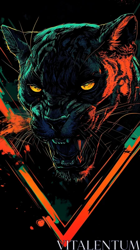 Neon-lit panther head in high-contrast vector ferocity study.