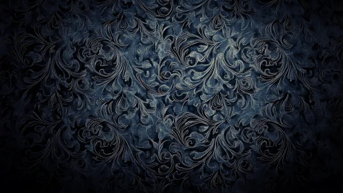 Dark baroque floral damask pattern glows over textured surface