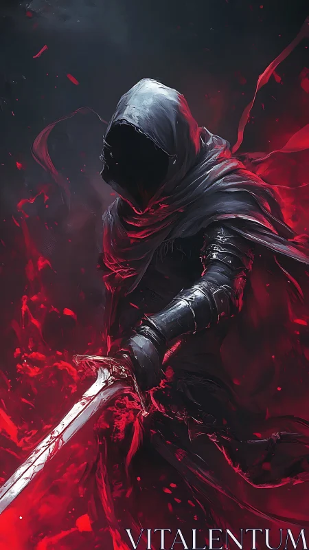 Hooded shadow warrior commands a blood red inferno storm
