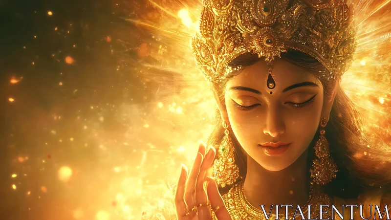 Golden divine female figure in radiant spiritual light.