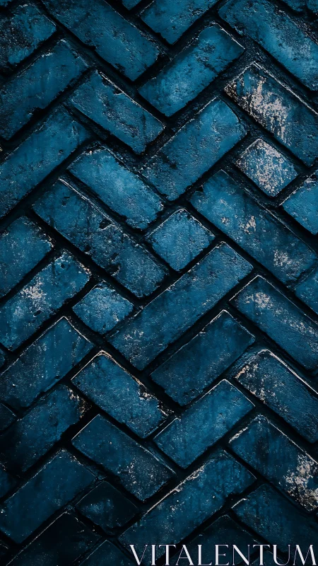 Midnight teal bricks in moody herringbone rhythm.