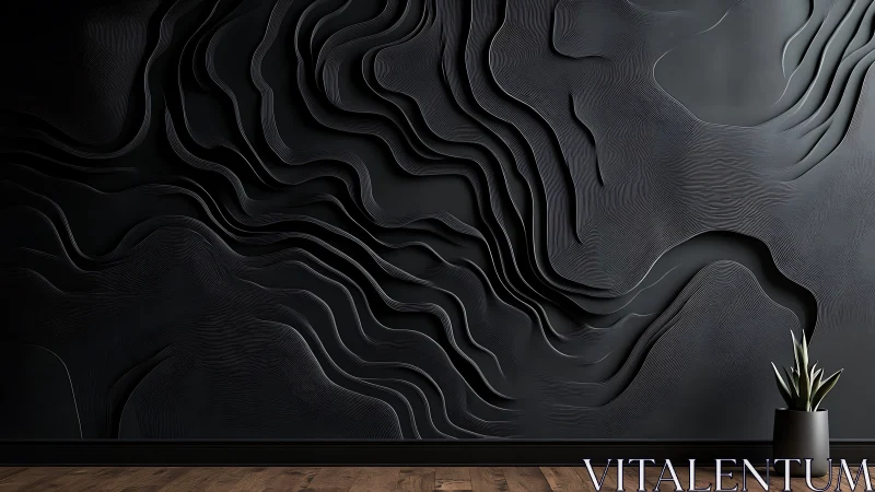 Layered dark relief wall surface incorporates organic contours