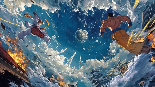 Skyward warriors leap into a cosmic, storm-swept showdown