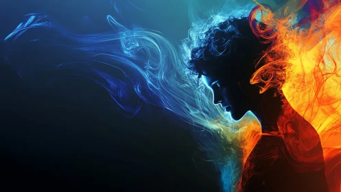 Bipolar energy portrait contrasts blue plasma and orange flame fields