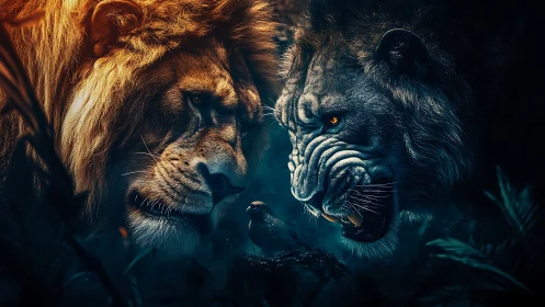 Primal Gaze: Where Light Meets Shadow in Feline Tension.