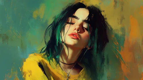 Expressive digital portrait uses textured brushwork and warm teal contrast