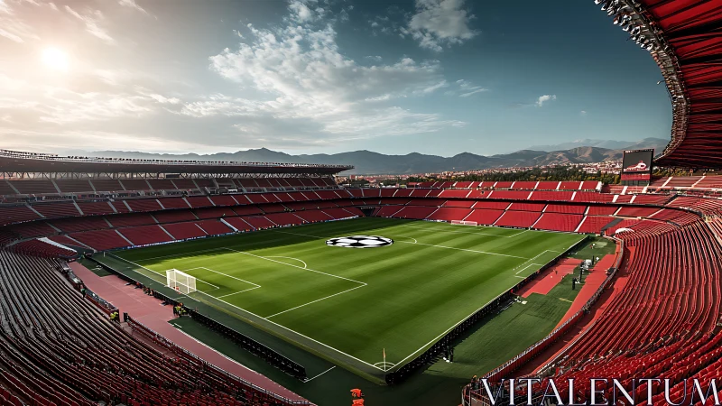 Sunlit football stadium waiting for an unforgettable match.