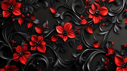 Vivid Vermillion Blossoms Dance Through Shadow's Ornate Theatre
