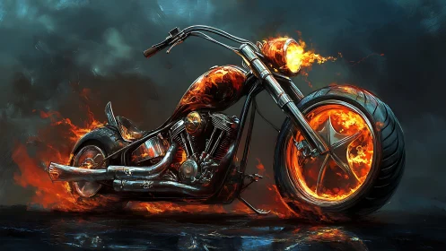 Infernal custom chopper rendered in blazing cinematic firestorm.
