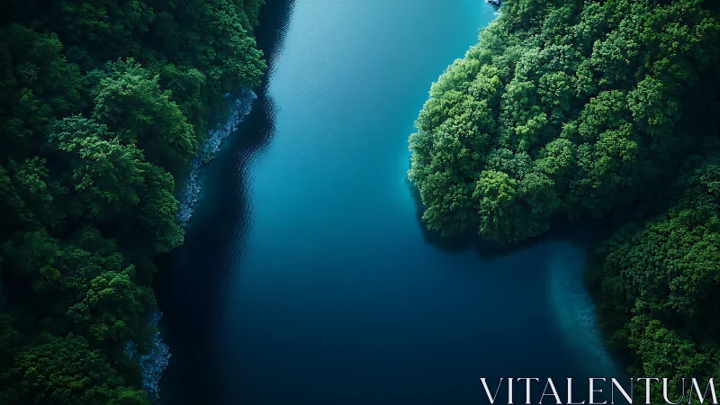 Dramatic Waterway Through Verdant Cliffs. Aerial Perspective.