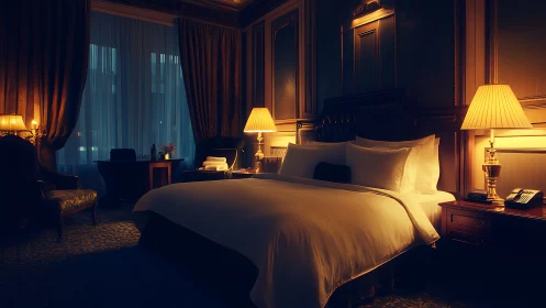 Golden hotel sanctuary wrapped in soft evening quiet.