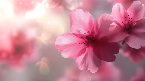 Pink Cherry Blossoms with Bokeh Background and Soft Lighting.