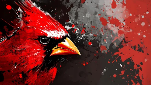 Scarlet cardinal shatters the canvas in splintered color