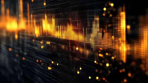 Golden data waveform pulses across digital matrix grid.