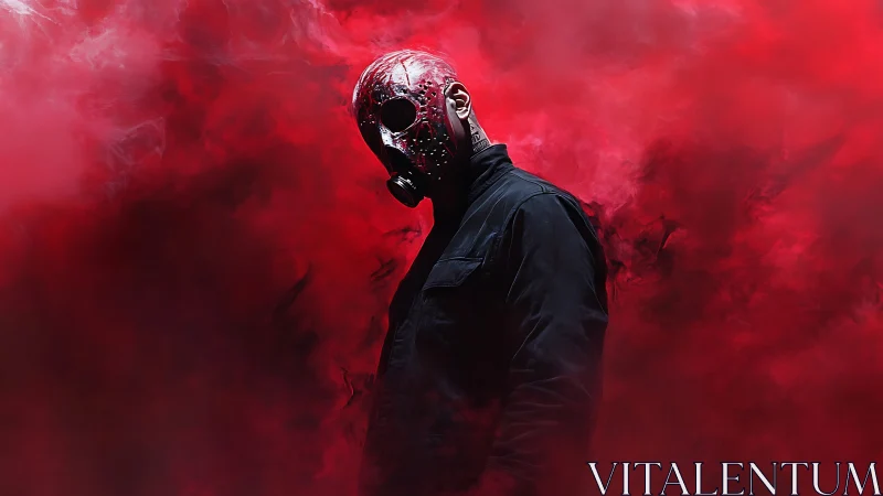 Masked wanderer in crimson smoke and electric mystery.