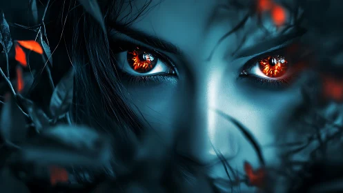 Infrared predator gaze amid bioluminescent nocturnal foliage.