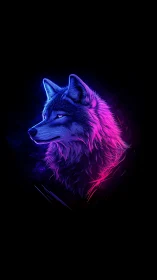 Neon wolf portrait in vivid bioluminescent gradients.