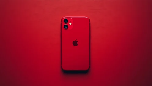 Red iPhone 11 Smartphone Against Matching Red Background