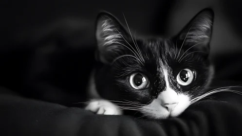 Tuxedo Cat Peers Through Twilight With Luminous, Electrifying Eyes