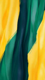 Vertical teal and yellow fabric folds with digital brush textures.