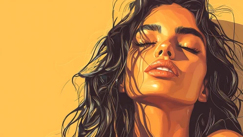 Digital portrait shows stylized female face in close-up view