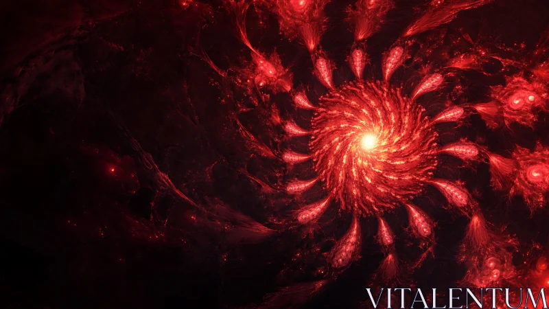 Fiery red fractal spiral radiates from dark cosmic void