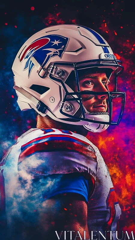 Digital portrait of American football player in neon haze