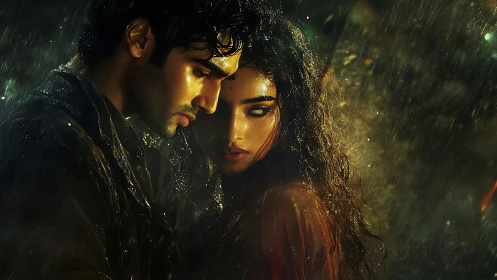 Intimate Portrait: Cinematic Rain Composition with Warm Luminous Glow