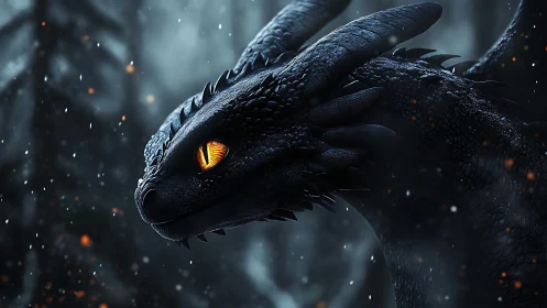Cinematic dragon portrait in high-contrast digital rendering.