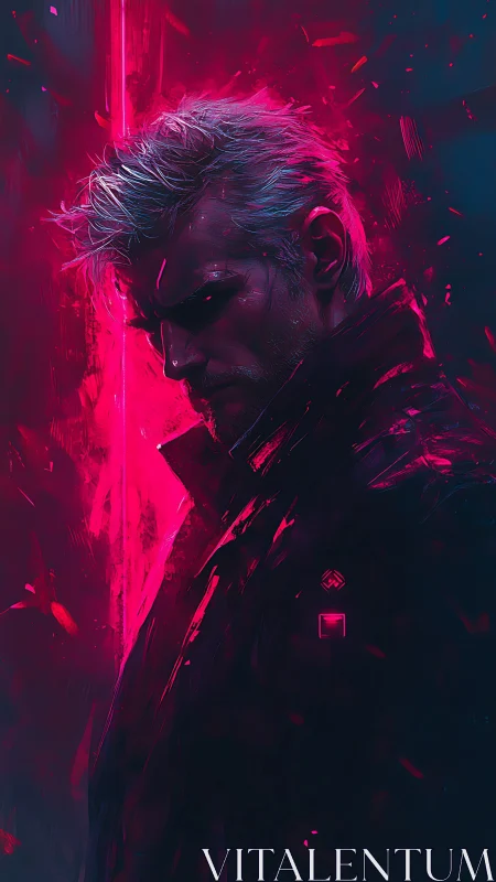 Neon backlit antihero rendered in cinematic cyber-noir lighting