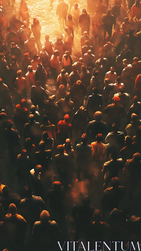 Crowd converging toward a glowing central passageway.