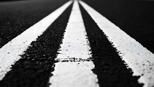 Wet asphalt road with bold double white center lines.