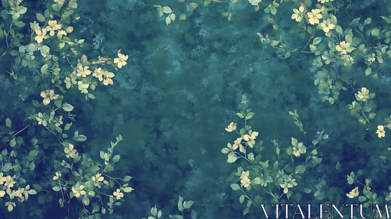 Soft garden vines drifting across deep teal calm.