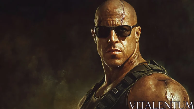 Battle-scarred tactical operative under hard cinematic rim lighting