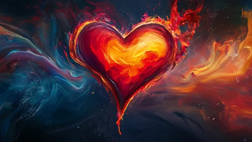 Blazing Flaming Heart Digital Art.
