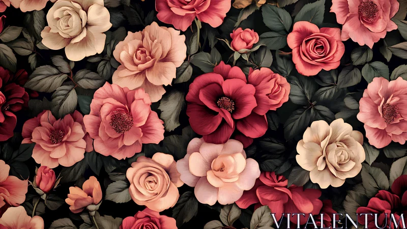 Layered Botanical Arrangement Against Dark Background.