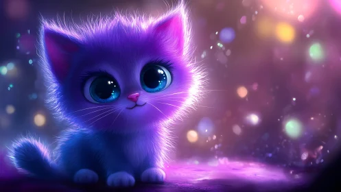 Luminescent Feline with Neon-Infused Fur and Crystalline Gaze