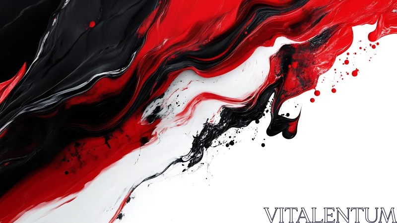 Dynamic Abstract Swirl of Black, Red, and White Paint Strokes.