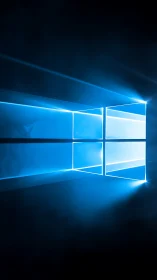 Rectangular blue light window emits beams into dark space